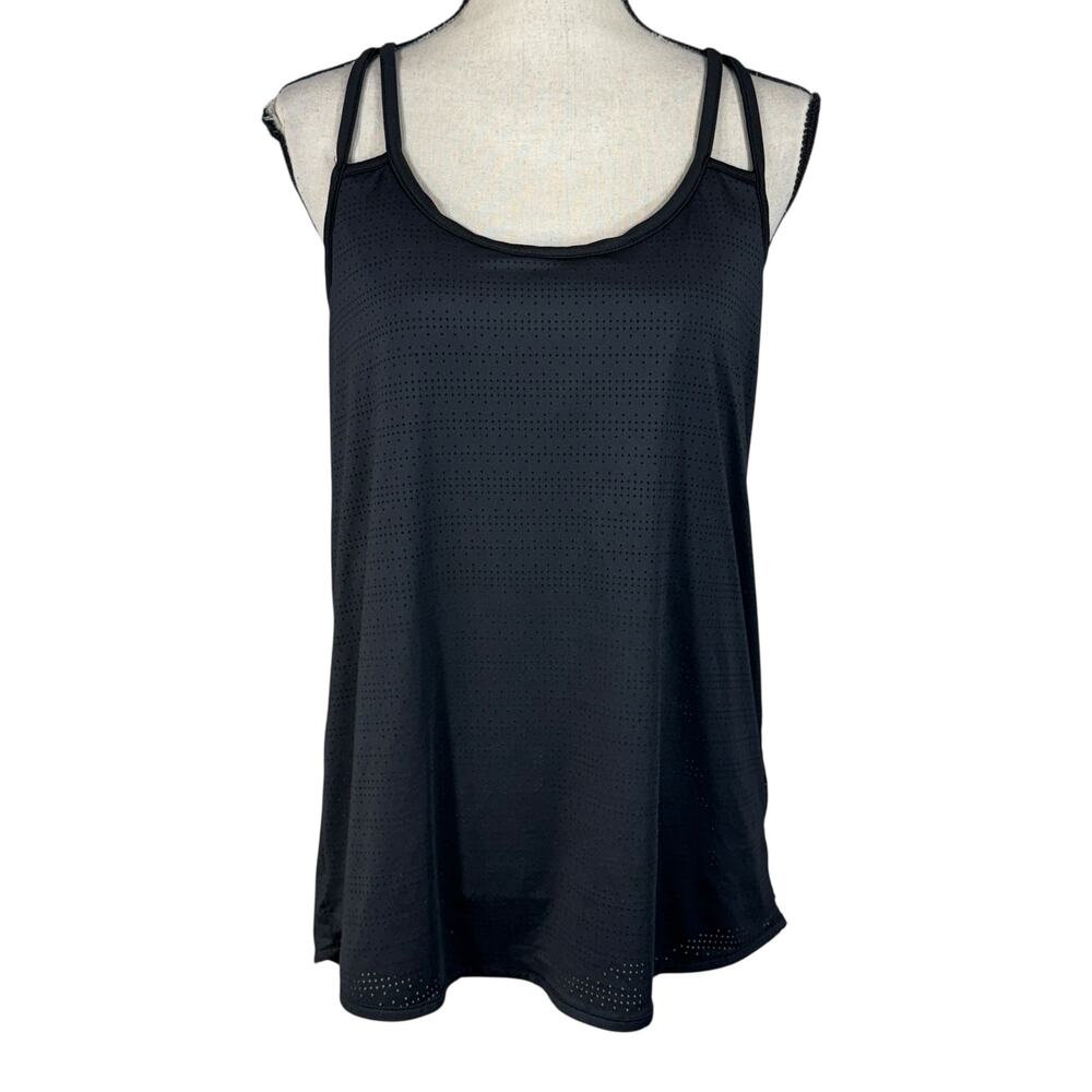 Athleta X-Large Full Force 2-in-1 Tank Top Perforated Criss-Cross Stretch Black